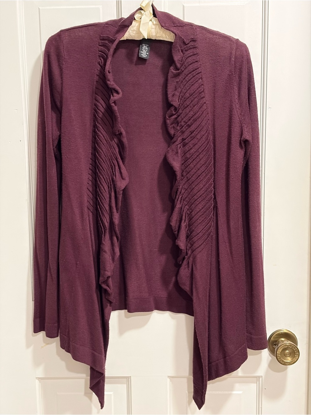 Kenneth Cole New York Ruffled Open-Front Cardigan - Plum